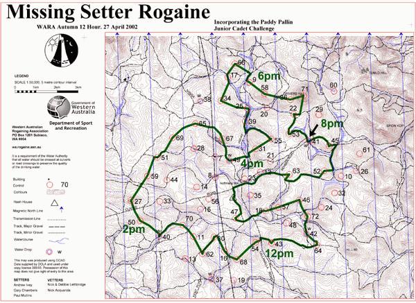 Rogaine map with winners route