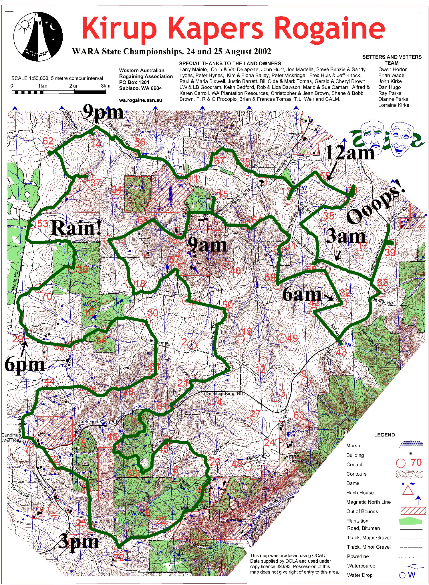 Rogaine map with winners route