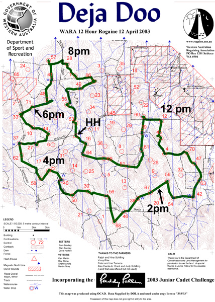 Rogaine map with winners route