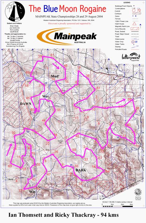 Rogaine map with winners route