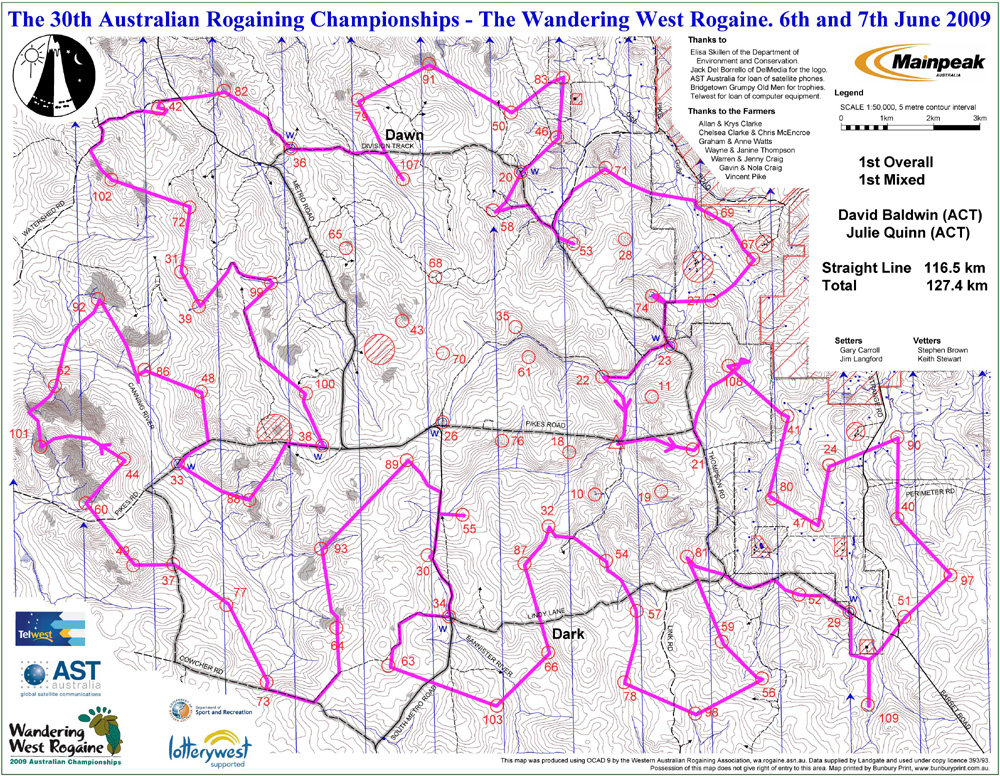 Rogaine map with route taken