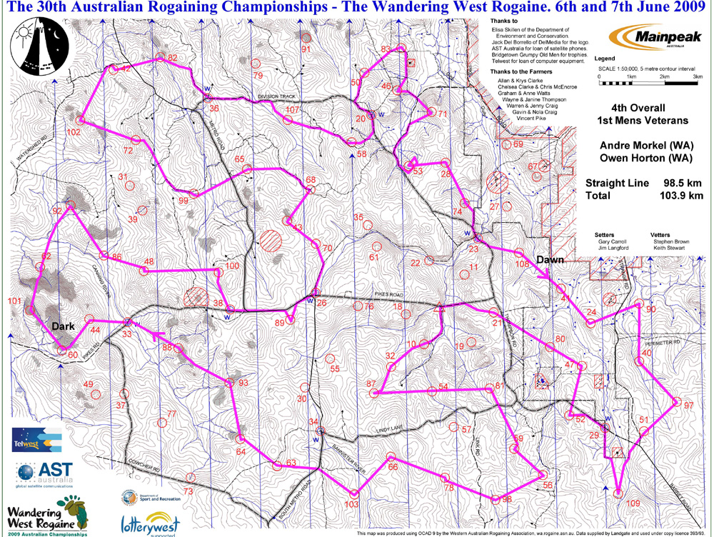 Rogaining map with route taken