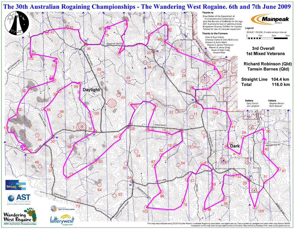 Rogaining map with route taken