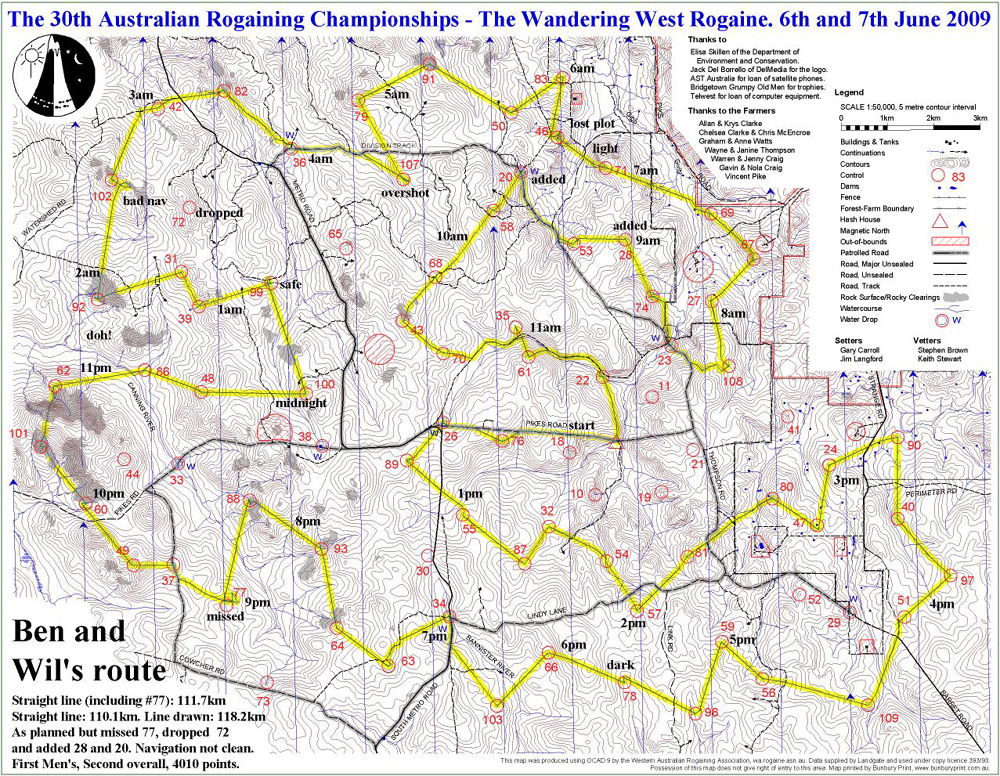 Rogaine map with route taken