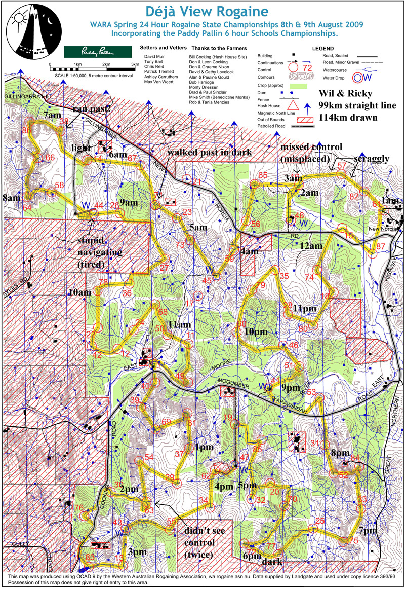 Rogaine map with route taken