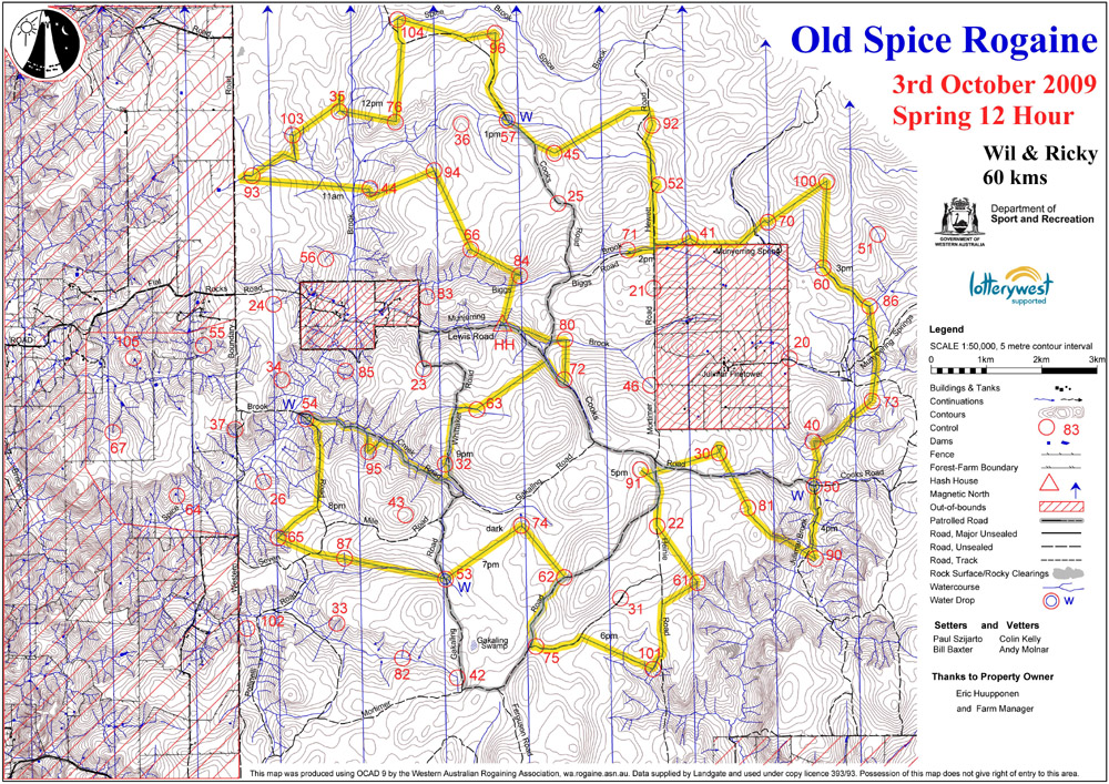 Rogaine map with route taken