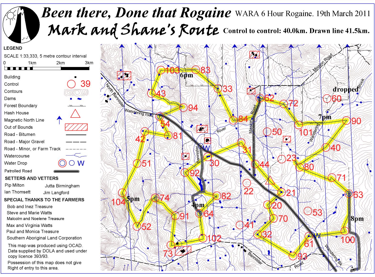 Rogaine map with winners route