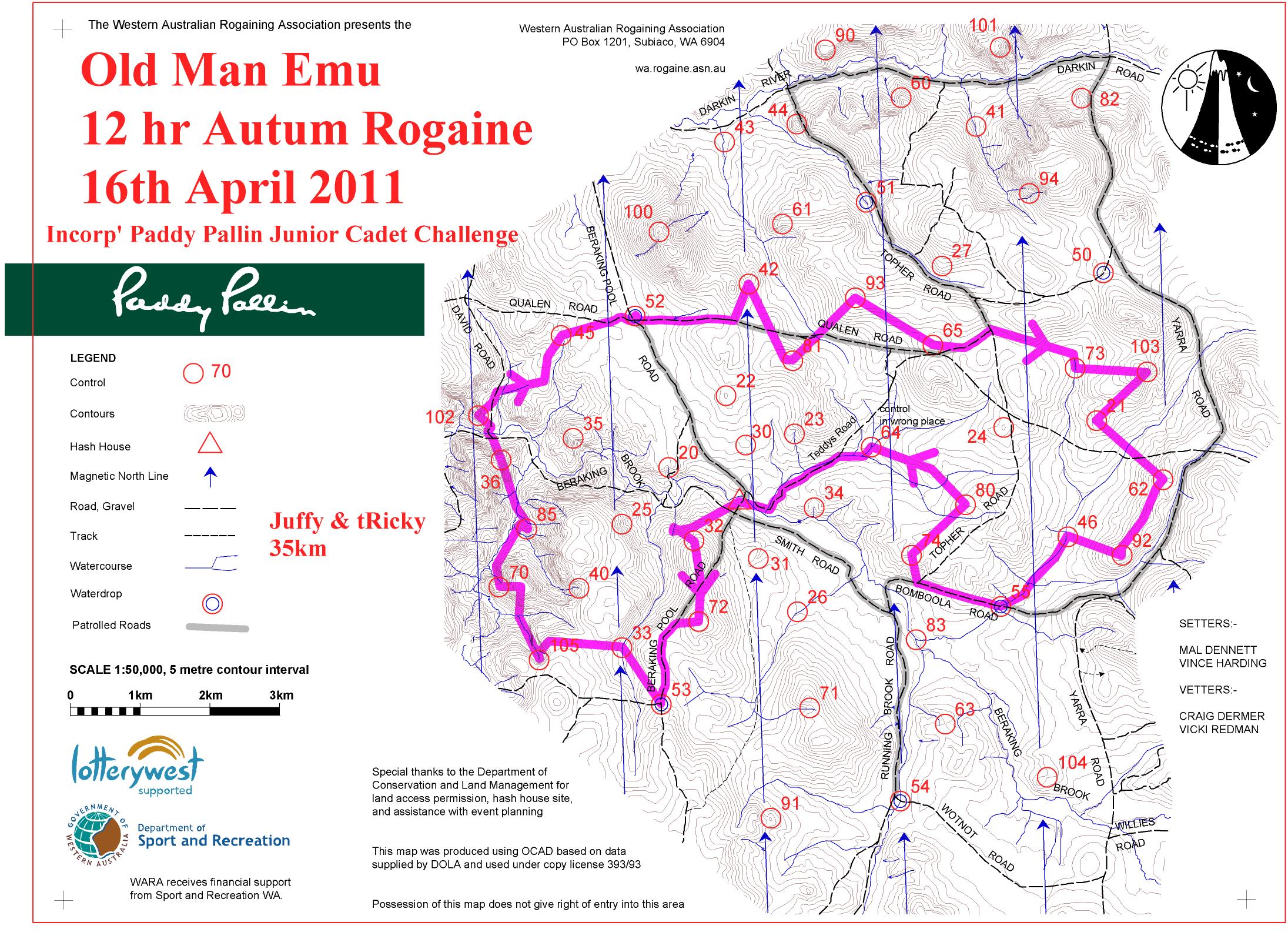 Rogaine map with winners route